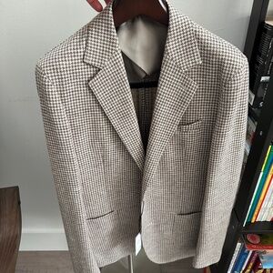 REISS Flight Single Breasted Puppytooth Blazer in Oatmeal - Size 38